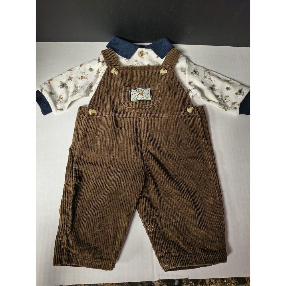 3-6 Months B. T. Kids Corduroy Overalls Puppy Patch With Matching Undershirt Vtg